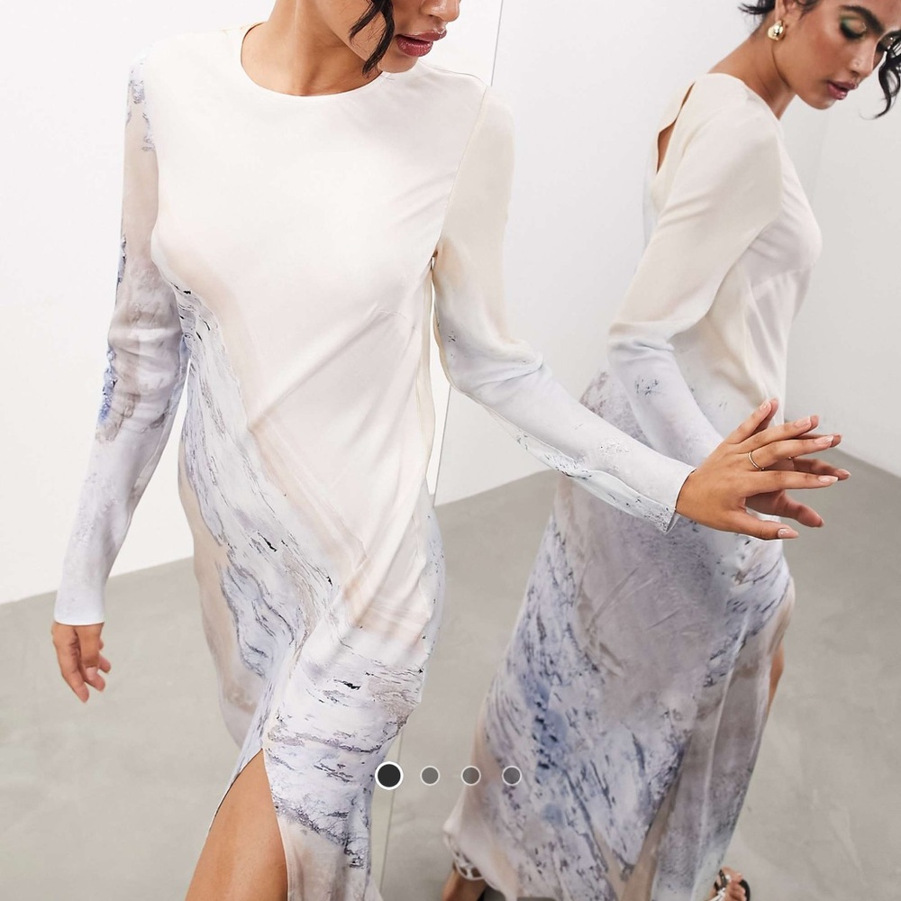 ASOS Scenic Print Satin Bias Cut Maxi Dress